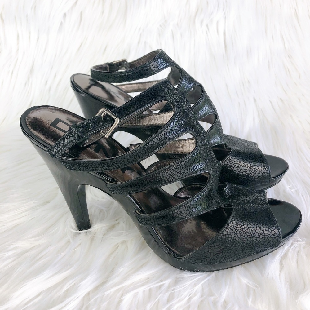 💝 Black Caviar Patent Caged Platform Sandals 💝